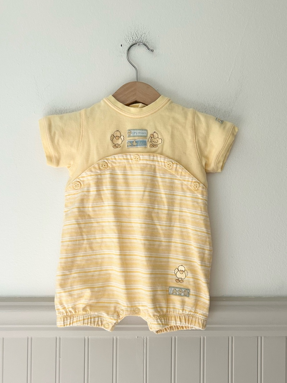 Vintage Absorba Yellow Duck Embroidered Baby Romper 6 Months Cotton